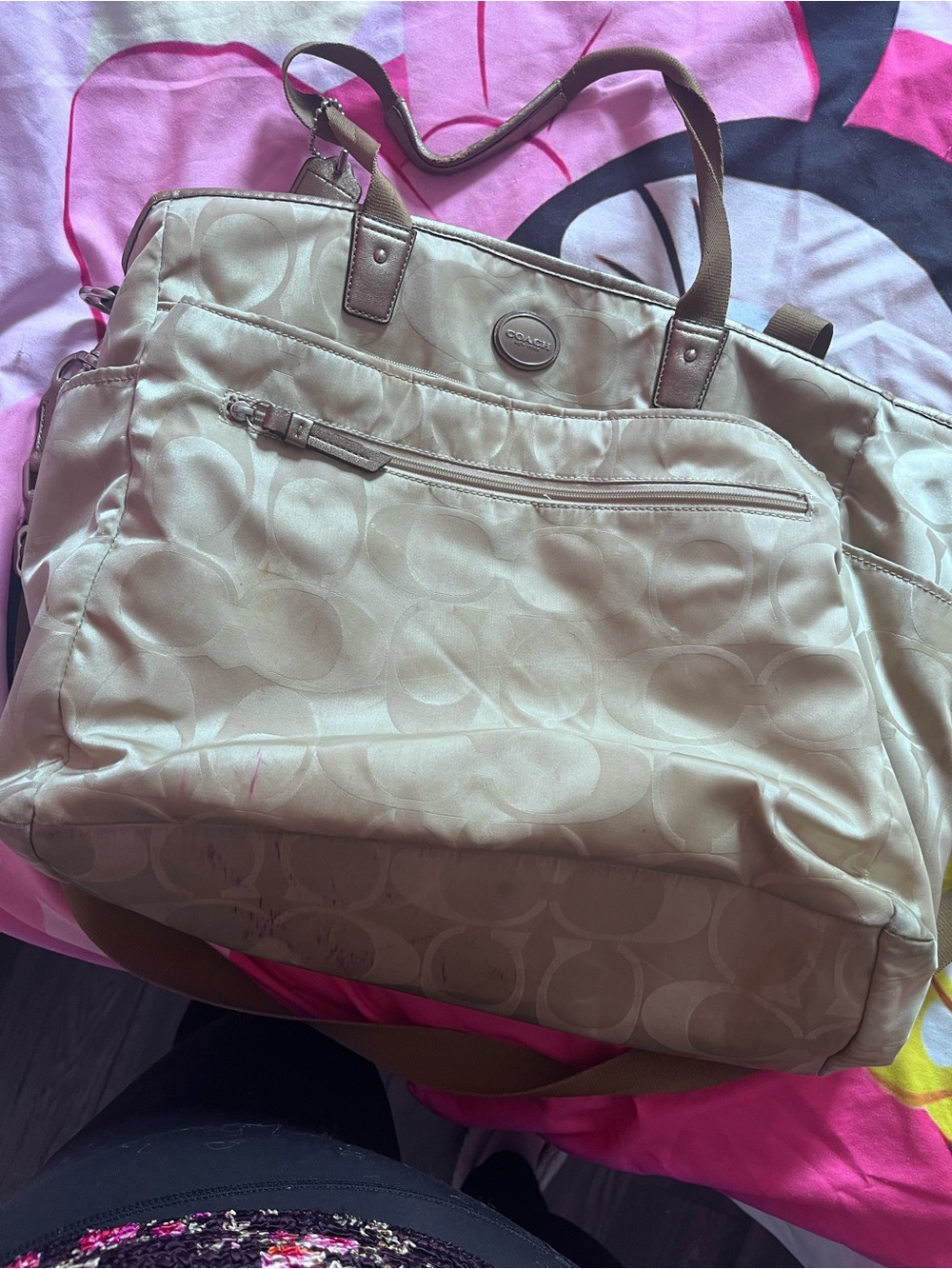 Coach Beige Signature diaper bag